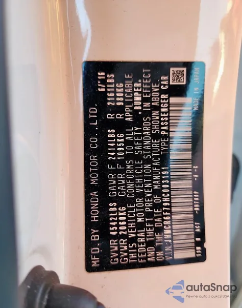 2017 Honda Accord Touring Hybrid from USA, damaged, VIN JHMCR6F79HC003191